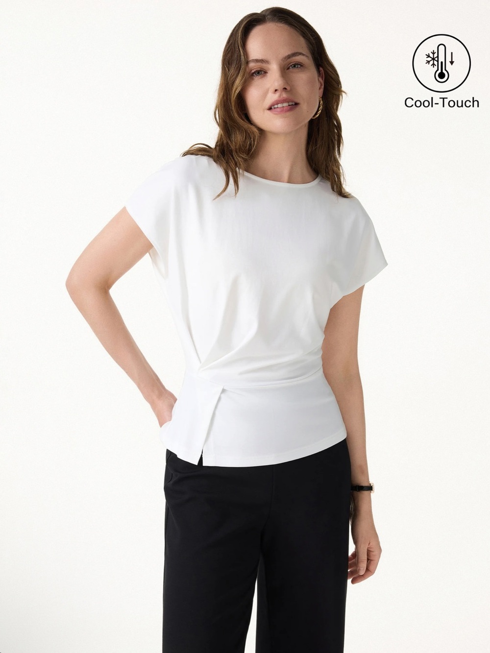 OGL White Cooling Ponte Relaxed Round Neck Tucked Top Size Medium